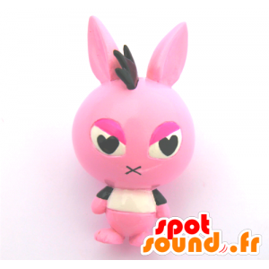 キーホルダーマスコット、大きなピンクのウサギ、白黒-MASFR26769-日本のゆるキャラのマスコット