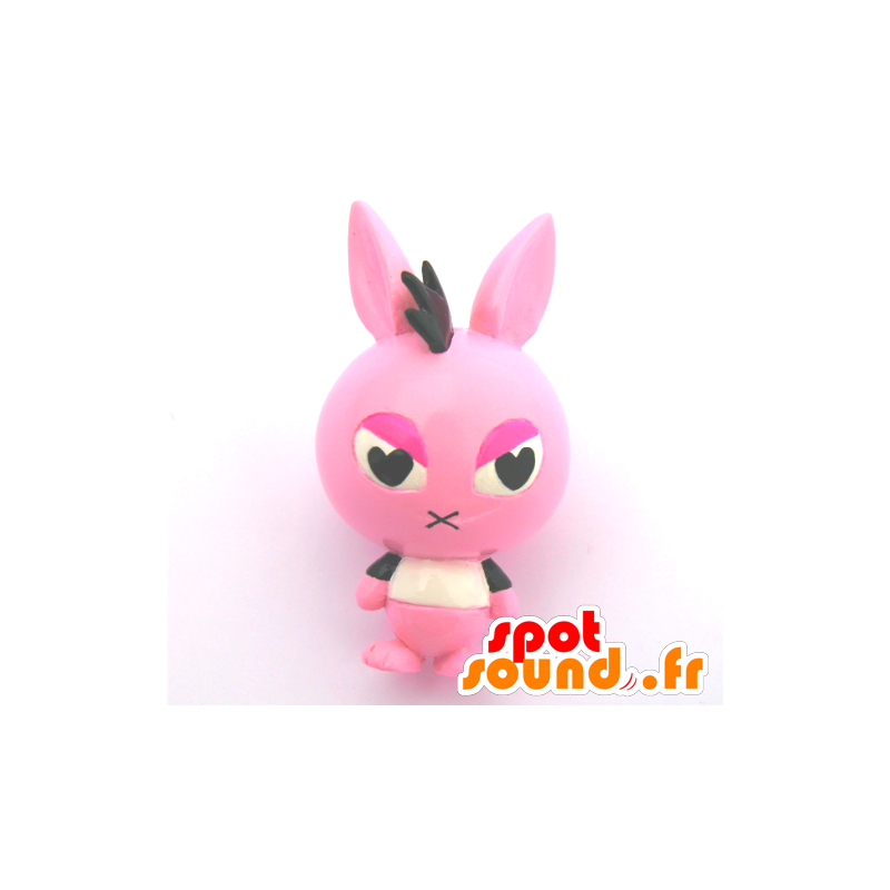 Mascotte de Keychain, gros lapin rose, noir et blanc - MASFR26769 - Mascottes Yuru-Chara Japonaises