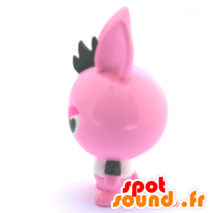 Mascot Keychain, big pink rabbit, black and white - MASFR26769 - Yuru-Chara Japanese mascots