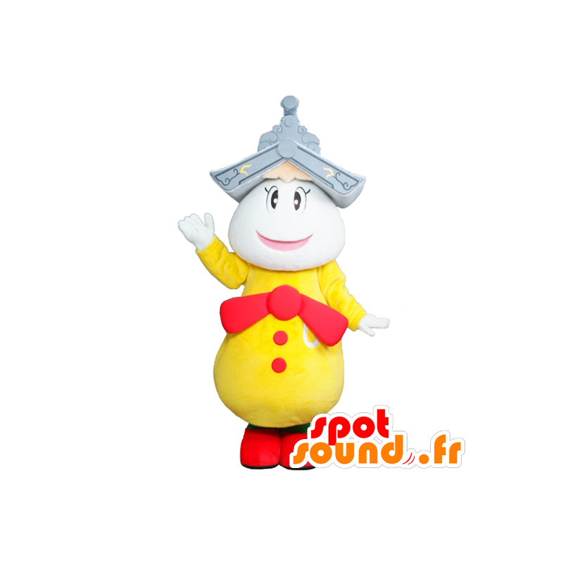 Mascotte d'Udatsu kun, bonhomme jaune et rouge avec un toit - MASFR26771 - Mascottes Yuru-Chara Japonaises