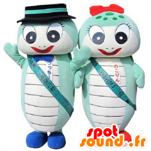 Mascot Tsutchi and Colin, 2 blue and white turtle - MASFR26772 - Yuru-Chara Japanese mascots