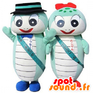 Mascot Tsutchi und Colin, 2 blaue und weiße Schildkröte - MASFR26772 - Yuru-Chara japanischen Maskottchen