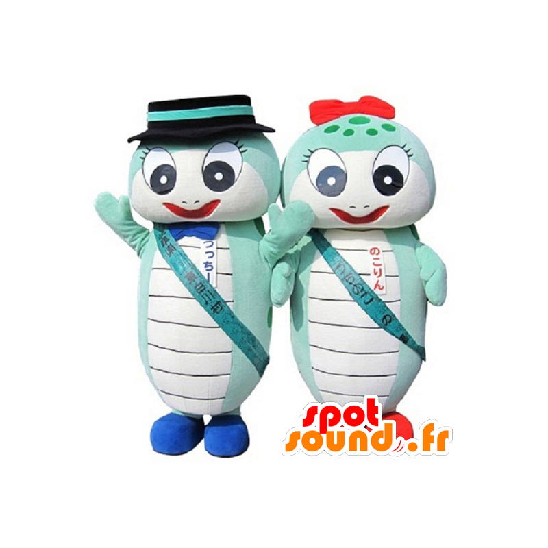 Mascot Tsutchi en Colin, 2 blauw en wit schildpad - MASFR26772 - Yuru-Chara Japanse Mascottes