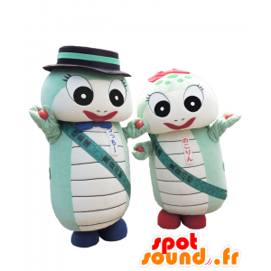 Mascot Tsutchi y Colin, 2 tortuga azul y blanco - MASFR26772 - Yuru-Chara mascotas japonesas