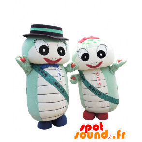 Mascot Tsutchi a Colin, 2 modré a bílé želvy - MASFR26772 - Yuru-Chara japonské Maskoti
