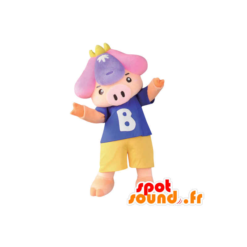 Shobu mascot, pink pig, wearing shorts and a t-shirt - MASFR26773 - Yuru-Chara Japanese mascots