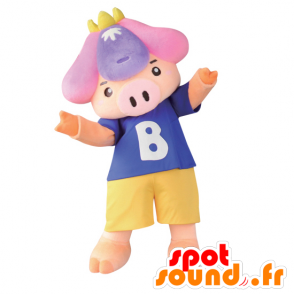 Mascotte de Shobu, cochon rose, vêtu d'un short et d'un t-shirt - MASFR26773 - Mascottes Yuru-Chara Japonaises