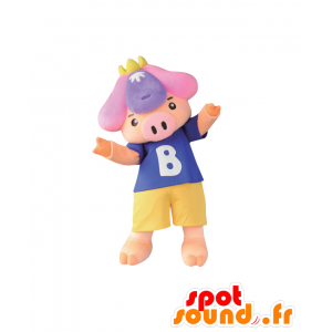 Shobu mascotte, maiale rosa, pantaloncini e una t-shirt - MASFR26773 - Yuru-Chara mascotte giapponese