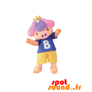 Mascot Shobu, porco cor de rosa, vestindo shorts e uma t-shirt - MASFR26773 - Yuru-Chara Mascotes japoneses