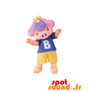 Mascot Shobu, růžový prase, na sobě šortky a tričko - MASFR26773 - Yuru-Chara japonské Maskoti