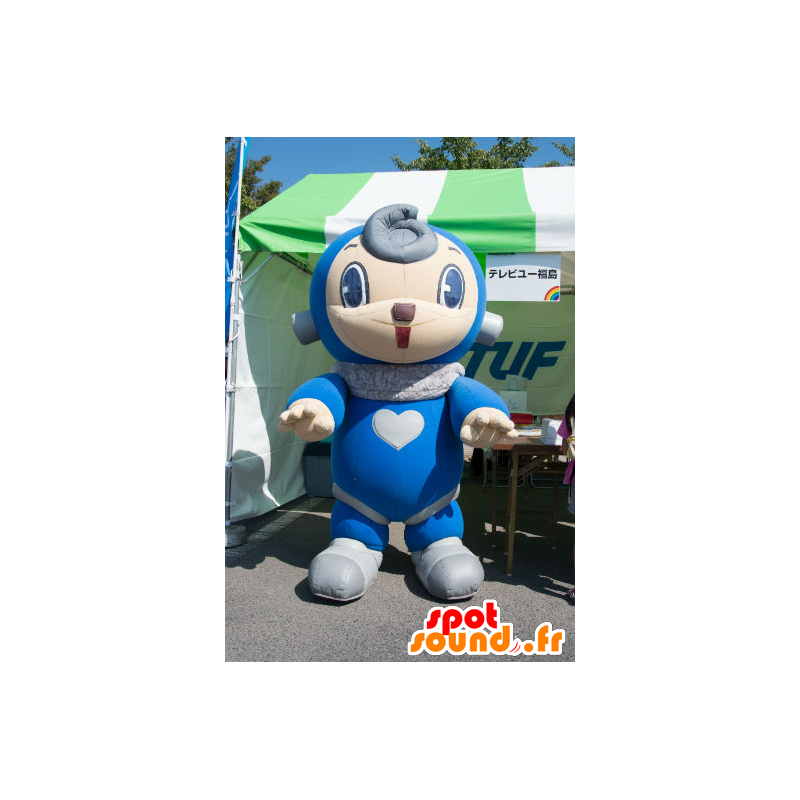 Rokkyun μασκότ, μπλε και γκρι ρομπότ - MASFR26778 - Yuru-Χαρά ιαπωνική Μασκότ