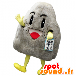 Mascotte de Leckie kun, rocher gris et jaune, très souriant - MASFR26783 - Mascottes Yuru-Chara Japonaises