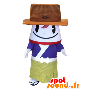 Tsushimaru maskot, asiatisk man, med en stor hatt - Spotsound