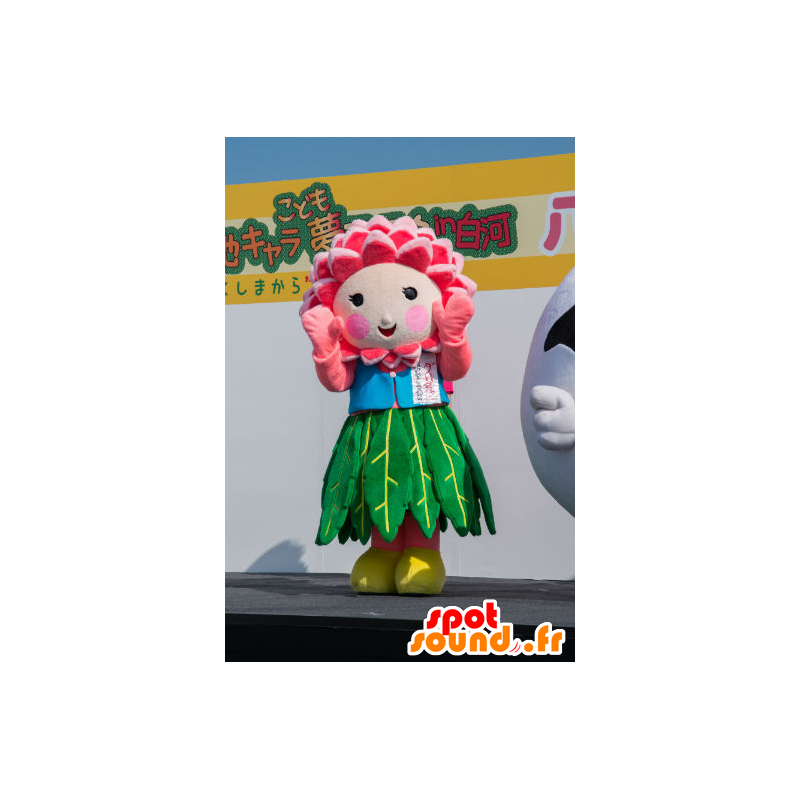 マスコットダリアちゃん、ダリア、ピンクとグリーンの花-MASFR26789-日本のゆるキャラのマスコット