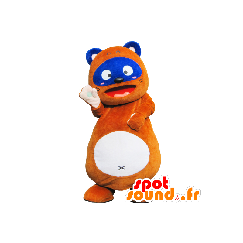Mascot Ponta, brun bjørn, hvid og blå - Spotsound maskot kostume