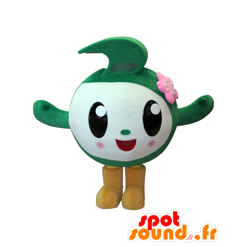 Cheever-kun mascot, round man, white and green - MASFR26818 - Yuru-Chara Japanese mascots