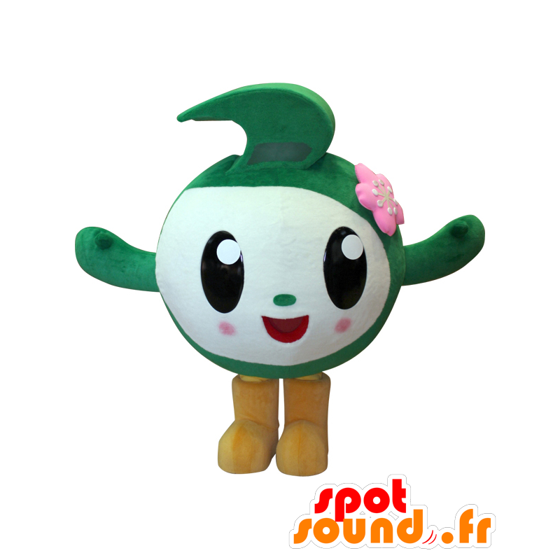 Mascotte de Cheever-kun, bonhomme rond, blanc et vert - MASFR26818 - Mascottes Yuru-Chara Japonaises