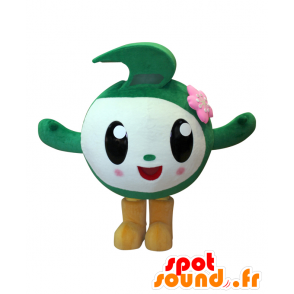 Mascotte de Cheever-kun, bonhomme rond, blanc et vert - MASFR26818 - Mascottes Yuru-Chara Japonaises