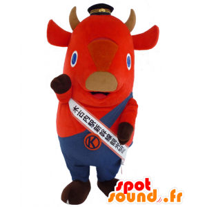 Mascotte de Kiko, de vache, de taureau rouge en salopette - MASFR26820 - Mascottes Yuru-Chara Japonaises