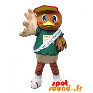 Kojurin kun mascot, brown sparrow, green and beige, giant - MASFR26829 - Yuru-Chara Japanese mascots