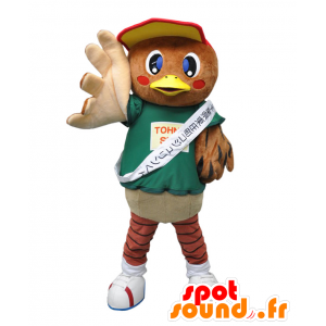 Mascot Kojurin kun, hnědý vrabec, zelené a béžové, obří - MASFR26829 - Yuru-Chara japonské Maskoti