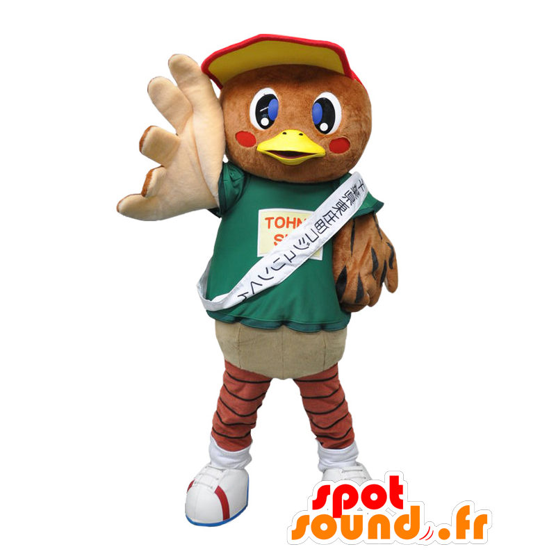 Kojurin kun mascot, brown sparrow, green and beige, giant - MASFR26829 - Yuru-Chara Japanese mascots