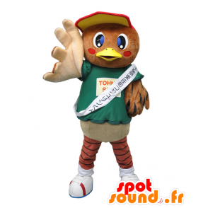 Kojurin kun mascot, brown sparrow, green and beige, giant - MASFR26829 - Yuru-Chara Japanese mascots