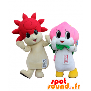 Mascottes Te Rune en Hula, een rode zon en een bloem - MASFR26832 - Yuru-Chara Japanse Mascottes