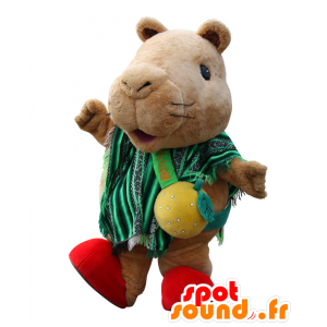 Mascot Kapiba, brązowego świnki zieloną poncho - MASFR26833 - Yuru-Chara japońskie Maskotki