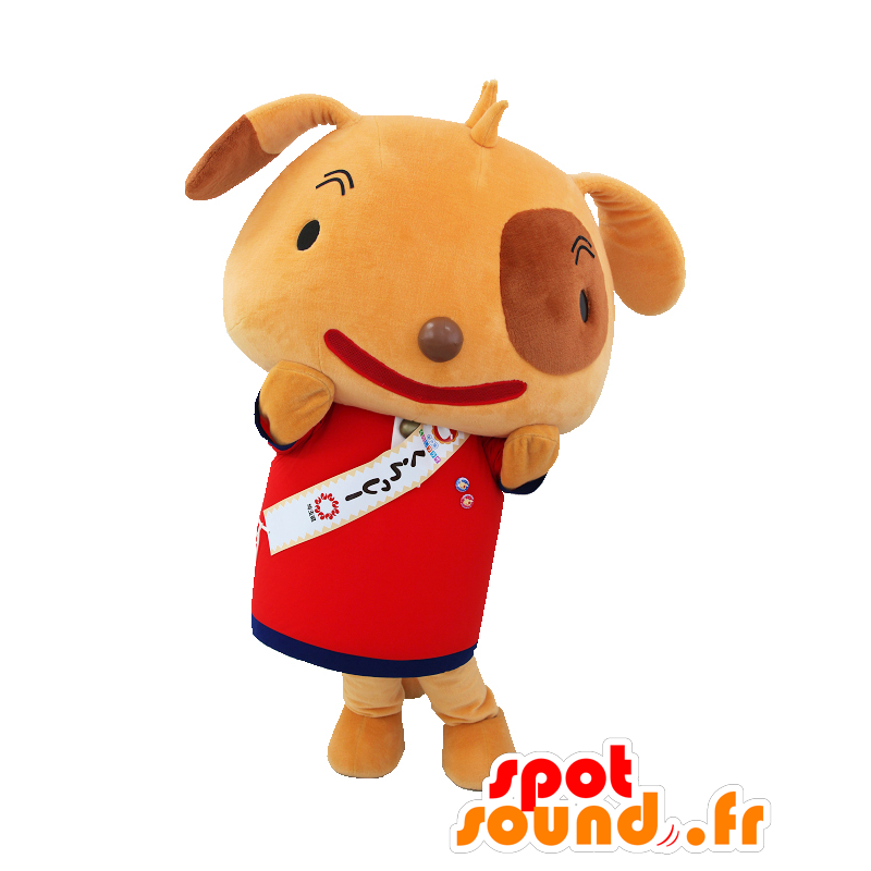 Mascot elegante, cão bicolor vestido de vermelho - MASFR26837 - Yuru-Chara Mascotes japoneses