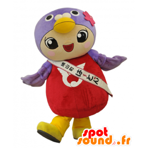 Mascot din søn, lilla fugl, rød og gul - Spotsound maskot