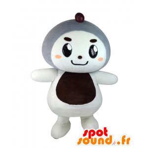 Daifukun maskot, vit, grå och brun nallebjörn - Spotsound maskot