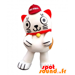 Mascot Mi Nyamin, valkoinen kissa ja punainen jättiläinen ja hauska - MASFR26858 - Mascottes Yuru-Chara Japonaises