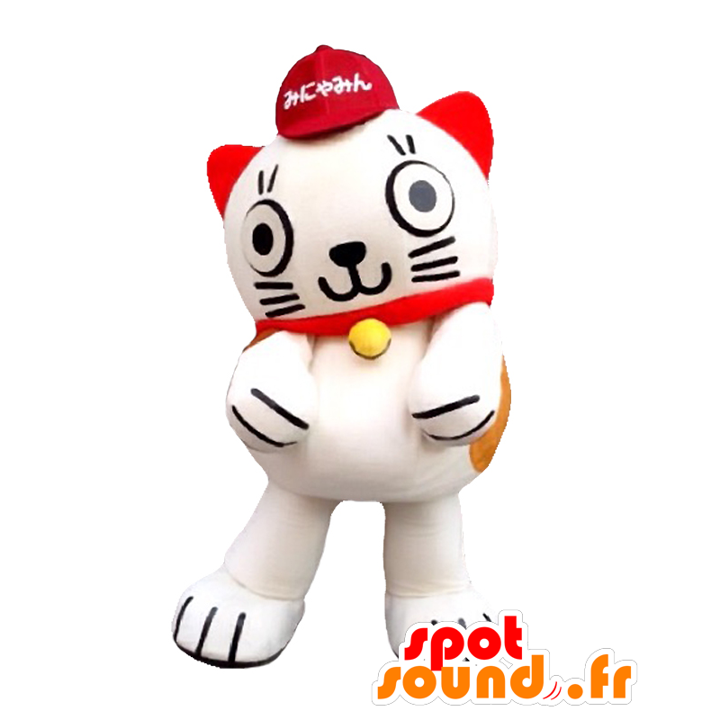 Mi Nyamin mascot, white cat and red giant and funny - MASFR26858 - Yuru-Chara Japanese mascots