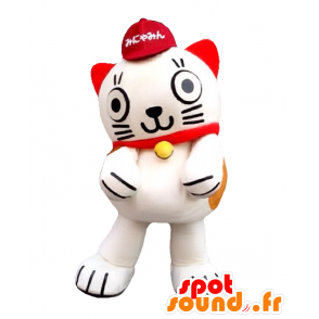 Mascotte de Mi Nyamin, chat blanc et rouge, géant et drôle - MASFR26858 - Mascottes Yuru-Chara Japonaises