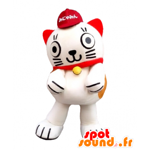 Mascot Mi Nyamin, valkoinen kissa ja punainen jättiläinen ja hauska - MASFR26858 - Mascottes Yuru-Chara Japonaises