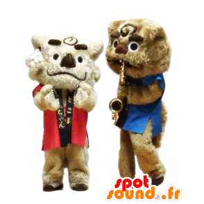 Mascottes des Setokoma, un chien marron et un chien beige - MASFR26860 - Mascottes Yuru-Chara Japonaises