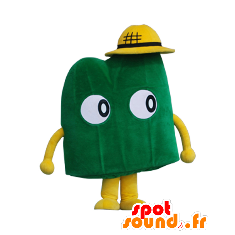 Maskot Dr. Satoyama, grön kaktus med stråhatt - Spotsound maskot