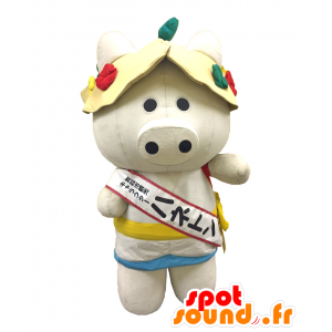 Mascot Haneton weißen Schwein mit einem Badeshorts und bob - MASFR26865 - Yuru-Chara japanischen Maskottchen