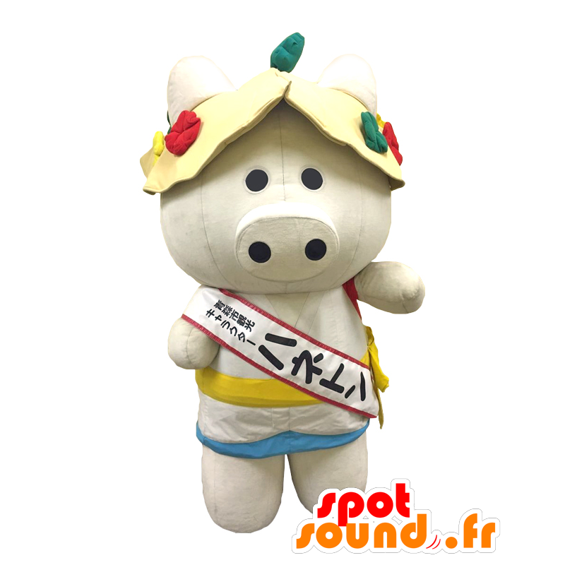 Mascot Haneton hvit gris med en badeshorts og bob - MASFR26865 - Yuru-Chara japanske Mascots