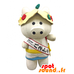 Mascot Haneton white pig with a swimming shorts and bob - MASFR26865 - Yuru-Chara Japanese mascots