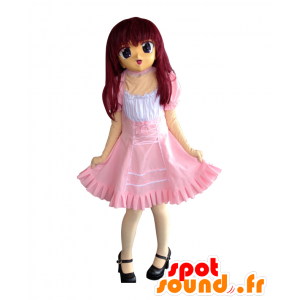 Mascotte Angela, ragazza abbastanza realistico in abito rosa - MASFR26869 - Yuru-Chara mascotte giapponese