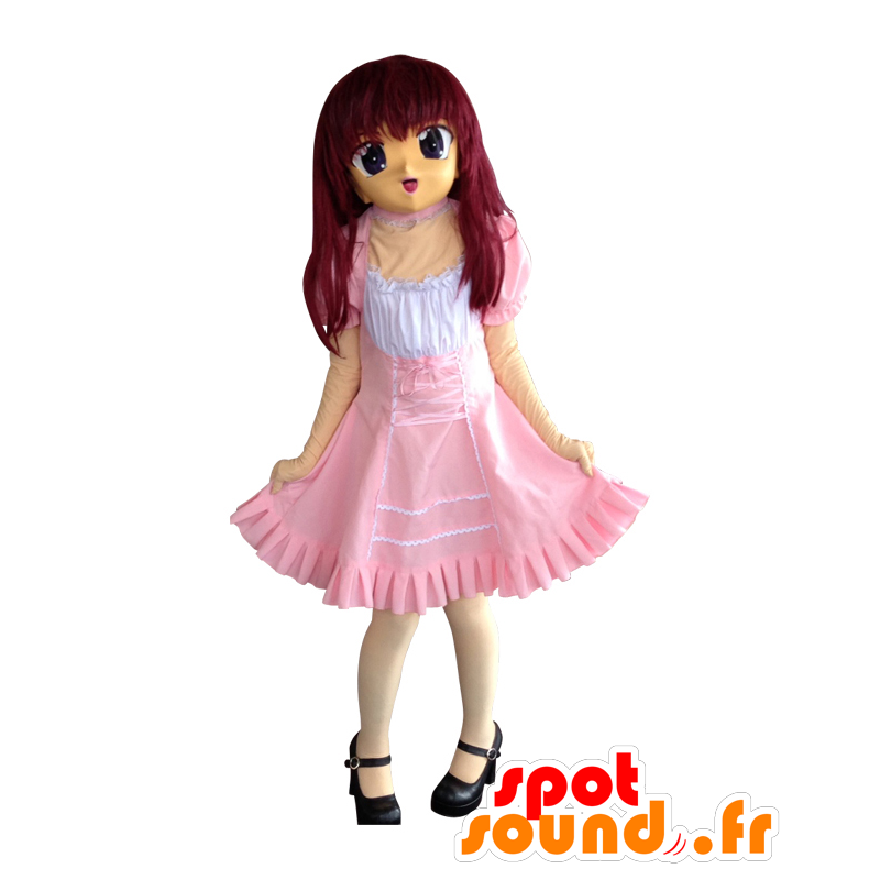 Angela maskot, ganska mycket realistisk tjej i en rosa klänning