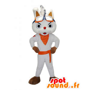 Mascot Nopeus Taro, valkoinen kettu ja ruskea, näyttää kovaa - MASFR26871 - Mascottes Yuru-Chara Japonaises