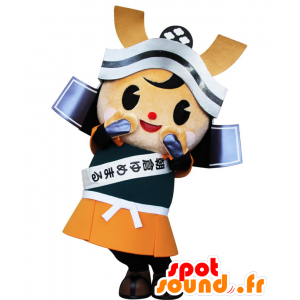 Asakura mascotte samurai vestito in arancione, bianco e nero - MASFR26877 - Yuru-Chara mascotte giapponese