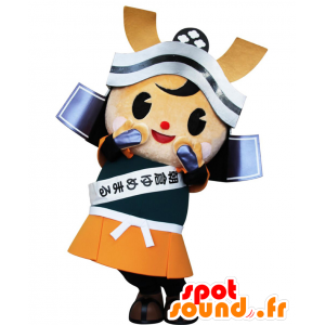 Asakura maskot, samurai i orange, svart och vit outfit -