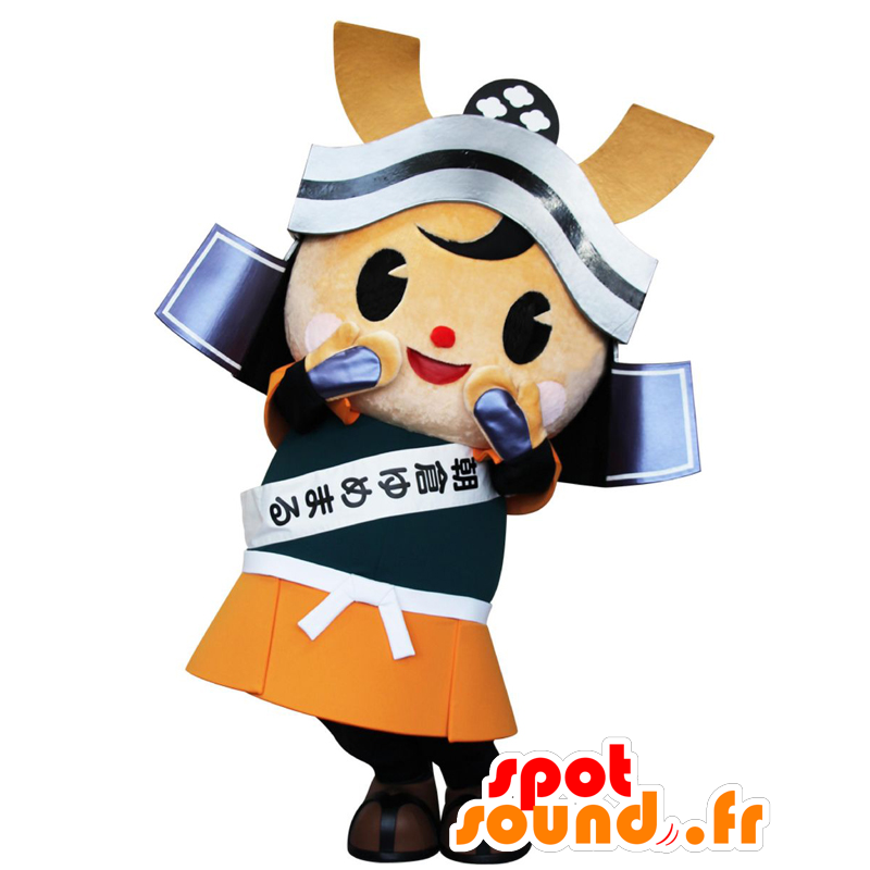 Asakura Maskottchen Samurai-Outfit in orange, schwarz und weiß - MASFR26877 - Yuru-Chara japanischen Maskottchen