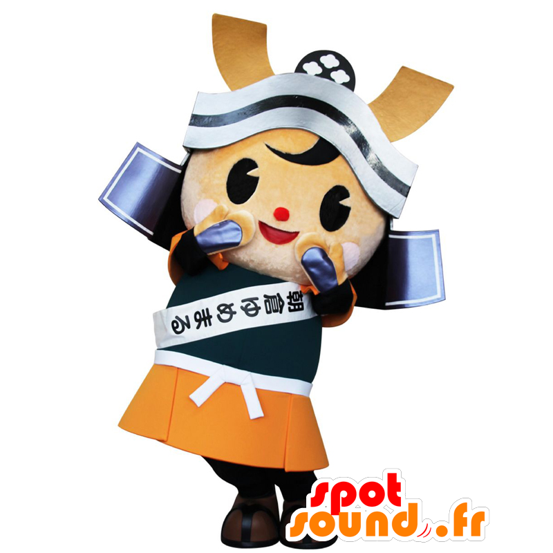 Mascotte d'Asakura, samouraï en tenue orange, noire et blanche - MASFR26877 - Mascottes Yuru-Chara Japonaises