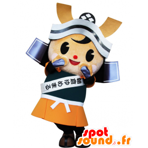 Mascot Asakura, samurai oransje antrekk, svart og hvitt - MASFR26877 - Yuru-Chara japanske Mascots