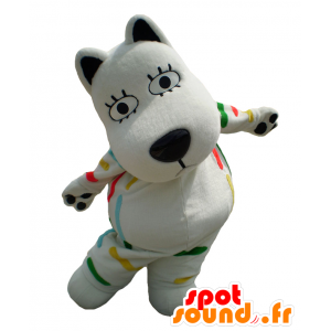 Mascotte de Yomiuri Land, chien blanc avec des traits colorés - MASFR26891 - Mascottes Yuru-Chara Japonaises
